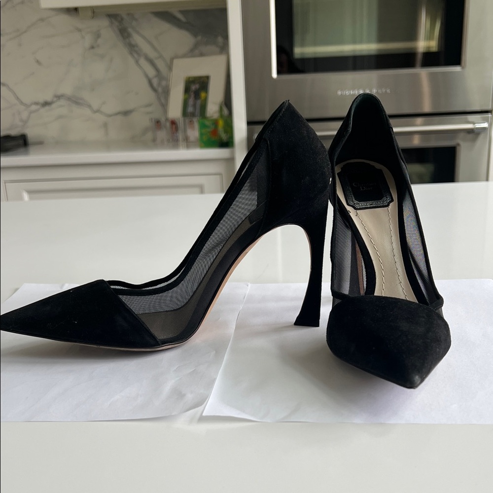 Authentic Dior black suede 10 cm pumps with mesh detailing size 39.